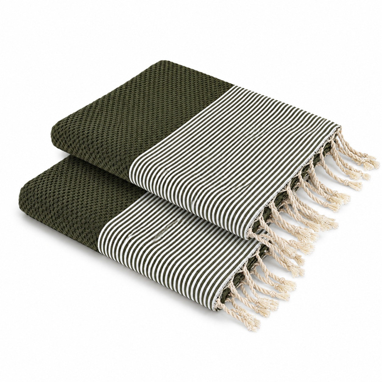 Lot de 2 foutas nid d'abeille coton 100x200 IBIZA vert kaki