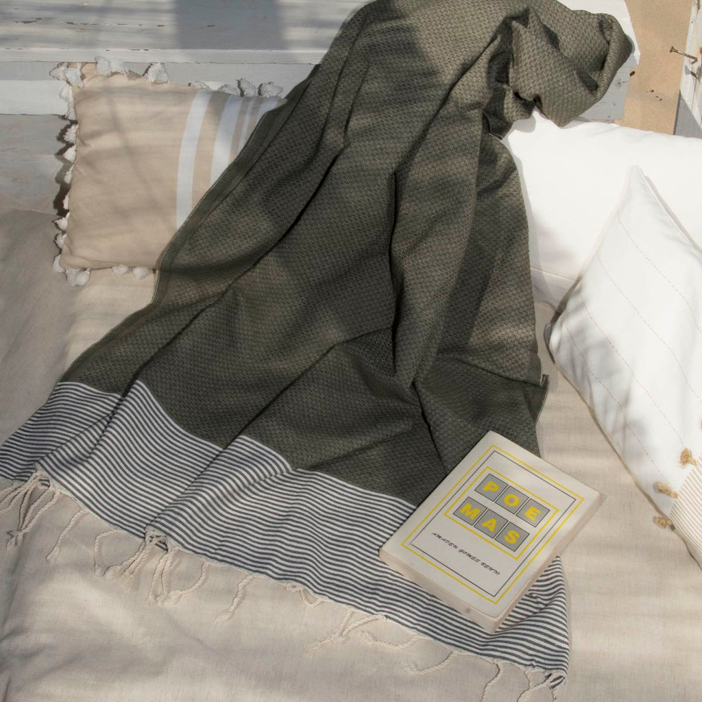 Lot de 2 foutas nid d'abeille coton 100x200 IBIZA vert kaki