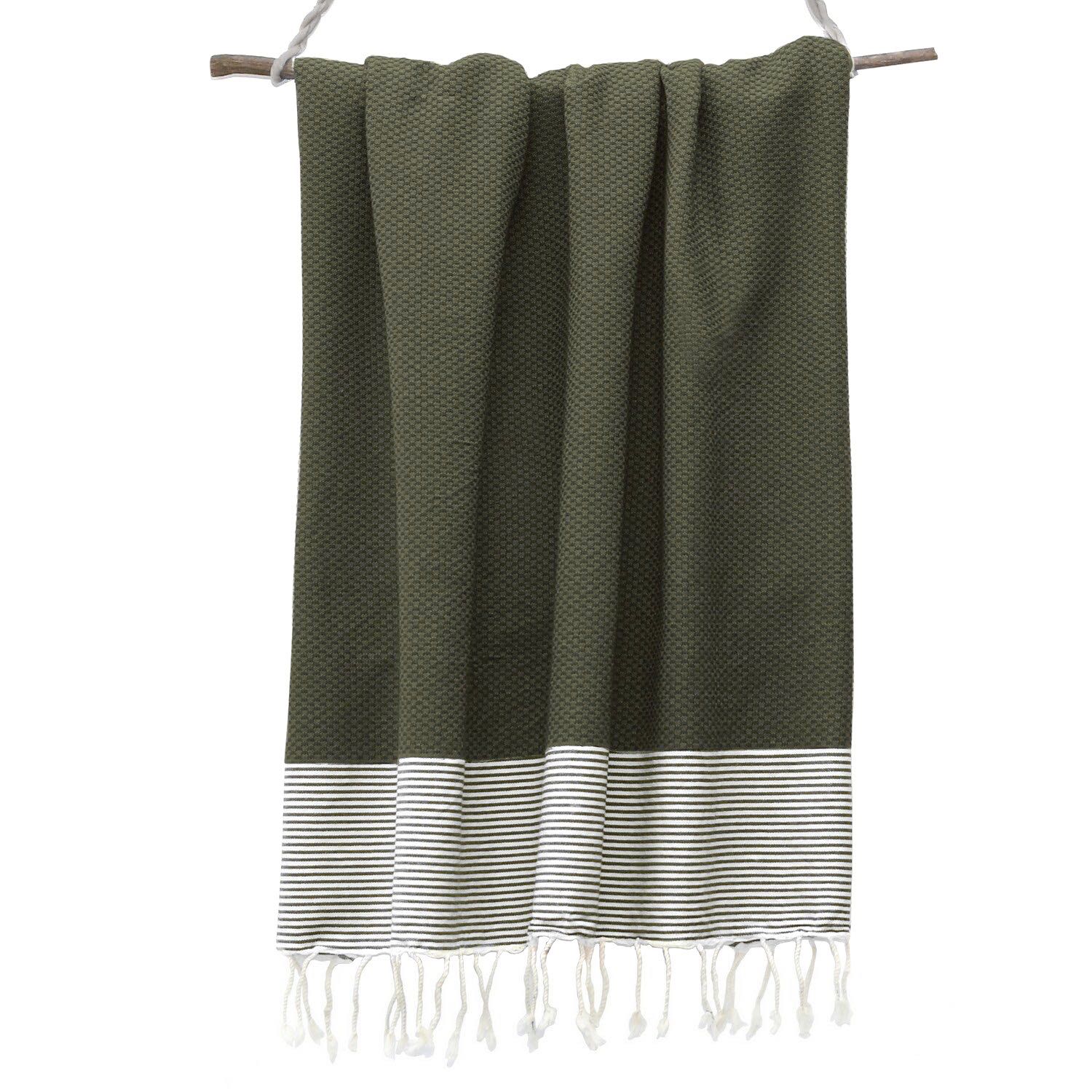 Lot de 2 foutas nid d'abeille coton 100x200 IBIZA vert kaki