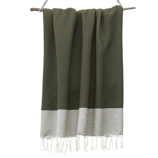 Lot de 2 foutas nid d'abeille coton 100x200 IBIZA vert kaki