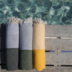 Lot de 2 foutas nid d'abeille coton 100x200 IBIZA vert kaki