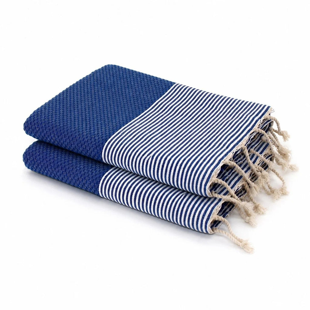 Lot de 2 foutas nid d'abeille coton 100x200 IBIZA Bleu grec