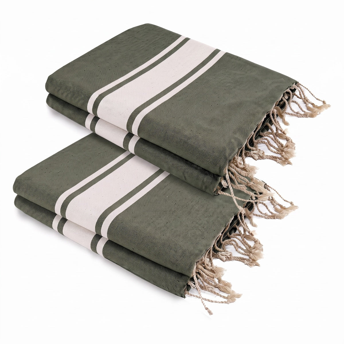 Lot de 2 foutas XXL coton 200x200 ST TROPEZ Vert kaki