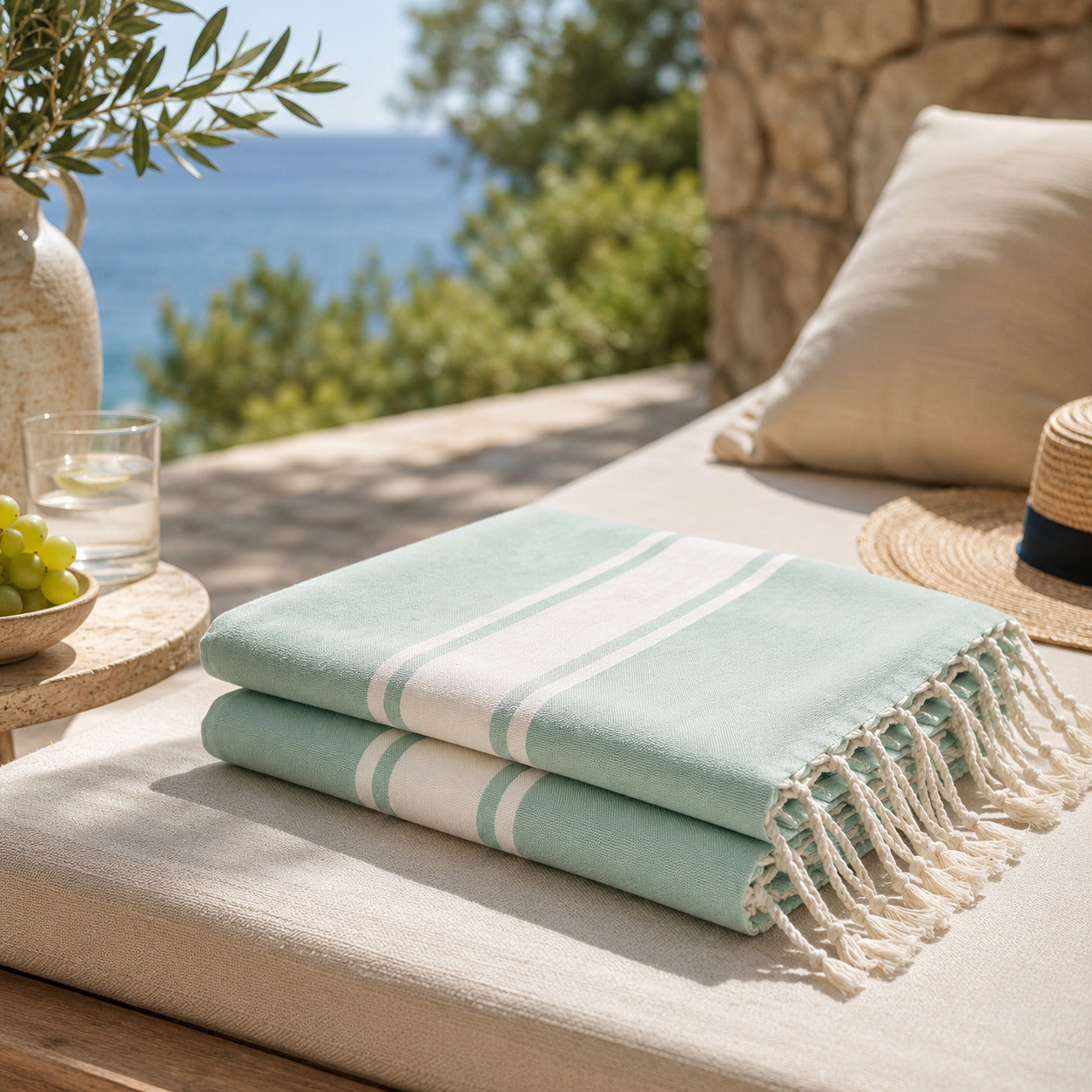 Fouta XXL coton 200x200 ST TROPEZ vert d'eau
