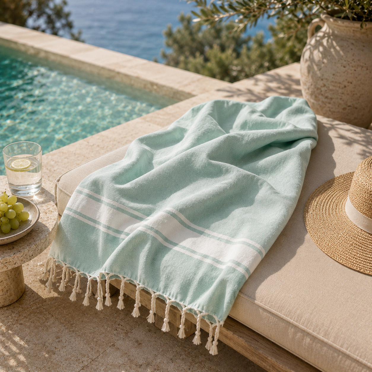 Fouta XXL coton 200x200 ST TROPEZ vert d'eau