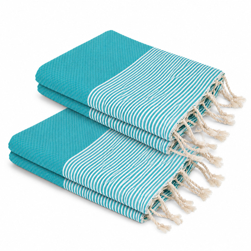 Lot de 2 foutas XXL nid d'abeille coton 200x200 IBIZA Vert turquoise