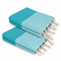 Lot de 2 foutas XXL nid d'abeille coton 200x200 IBIZA Vert turquoise