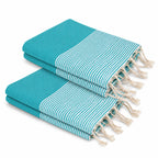 Lot de 2 foutas XXL nid d'abeille coton 200x200 IBIZA Vert turquoise