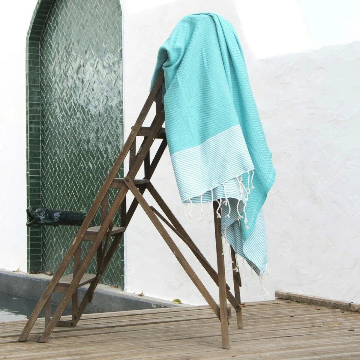 Lot de 2 foutas XXL nid d'abeille coton 200x200 IBIZA Vert turquoise