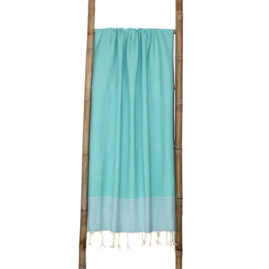 Lot de 2 foutas XXL nid d'abeille coton 200x200 IBIZA Vert turquoise