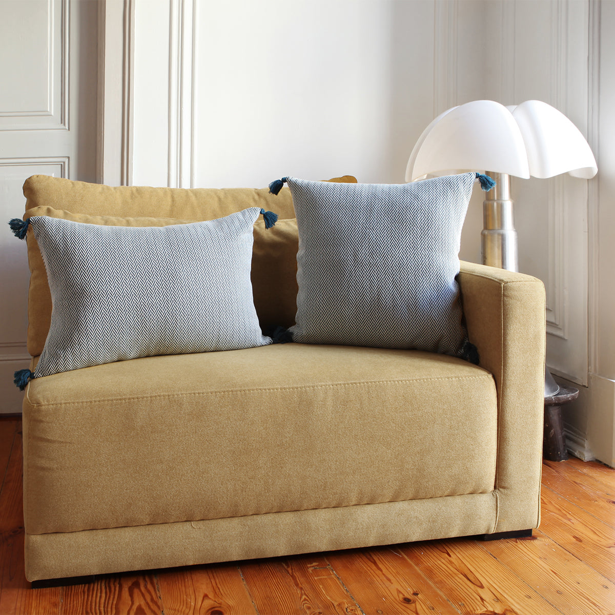 Coussin coton 50x50 MEGEVE bleu pétrole