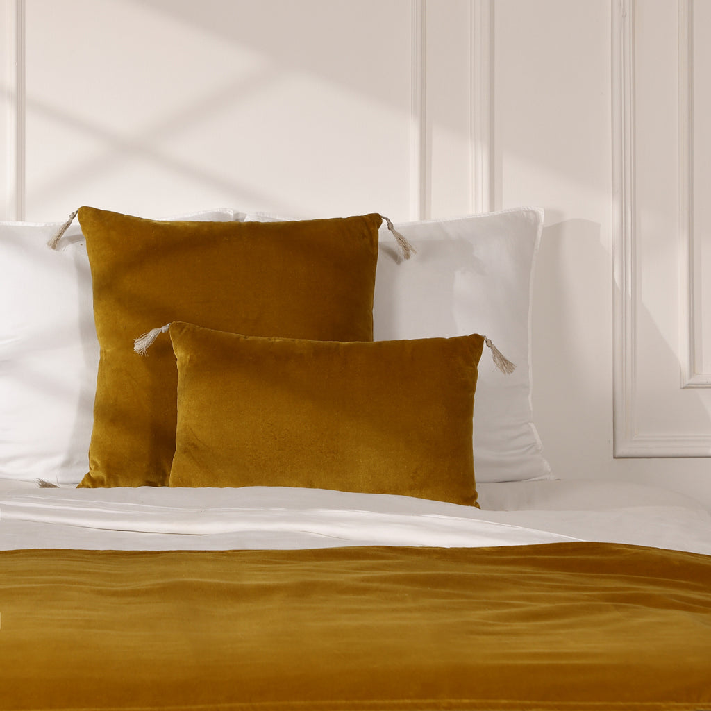 Coussin coton 60x40 DANUBE jaune moutarde