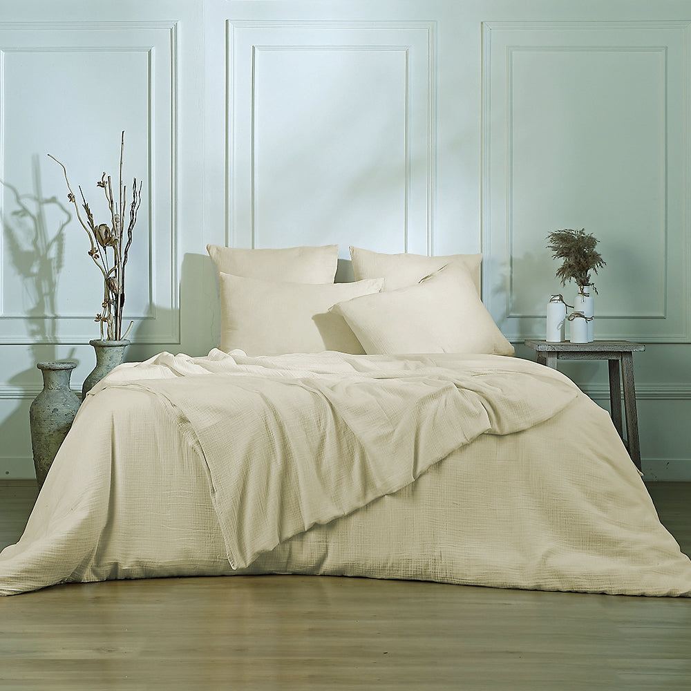Parure + taies 50x70 gaze de coton sable CARLA 260x240+2(50x70)