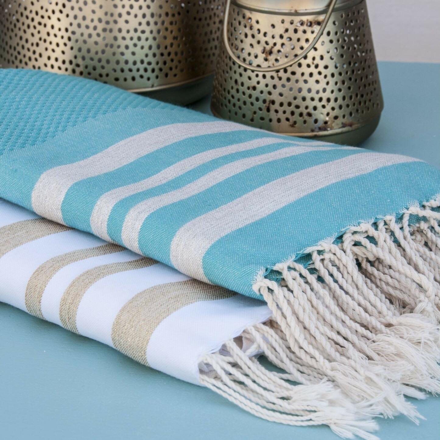 Fouta nid d'abeille lurex coton HAMPTONS 100x200