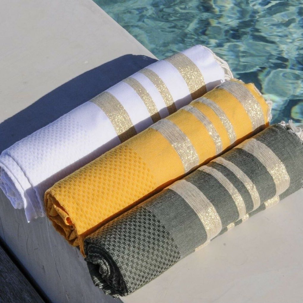 Fouta nid d'abeille lurex coton HAMPTONS 100x200