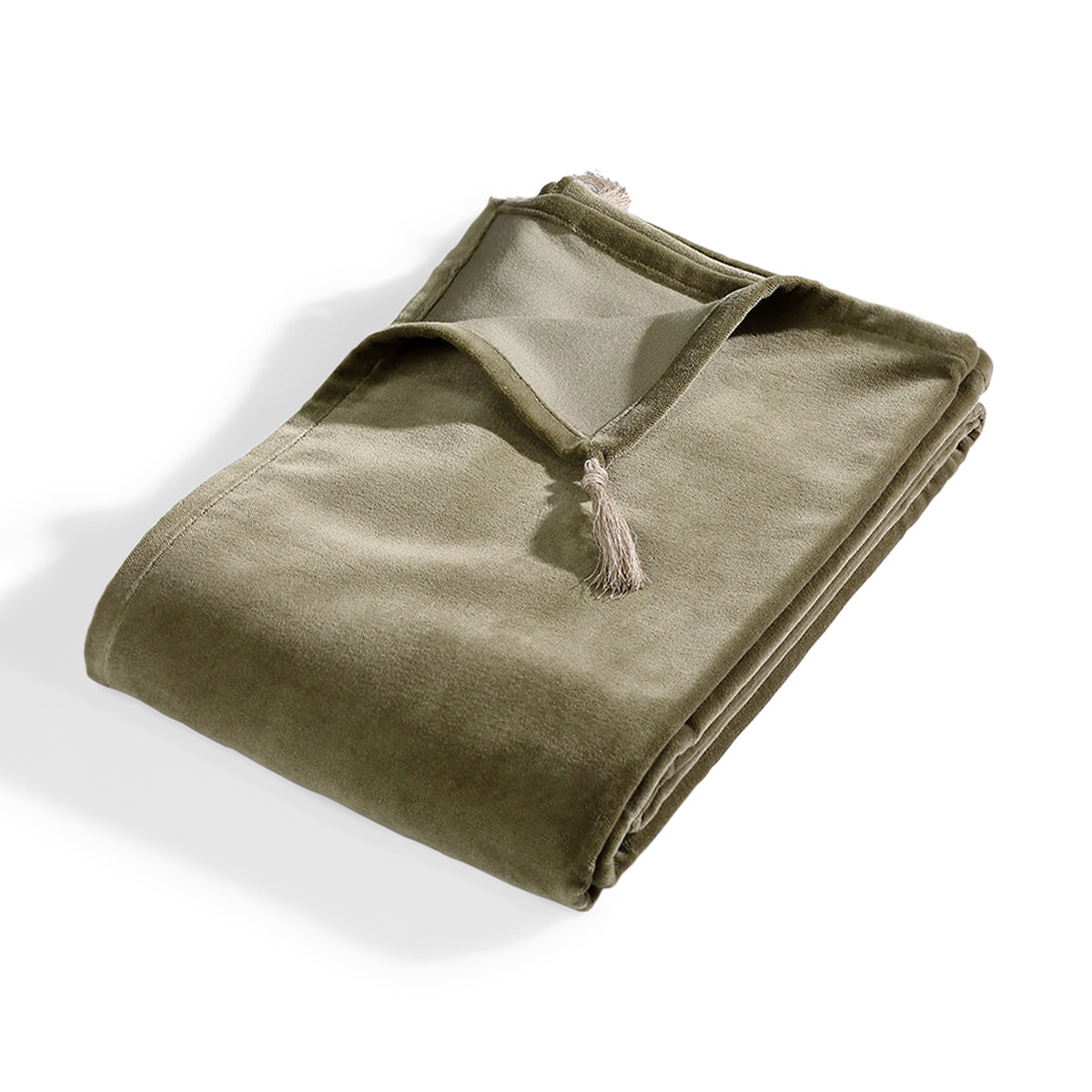 Chemin de lit velours de coton 90x200 DANUBE - vert kaki