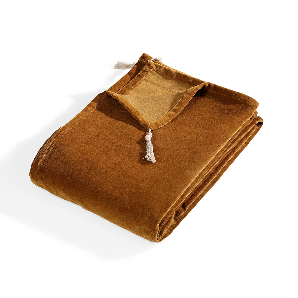 Chemin de lit velours de coton 90x200 DANUBE - brun tabac
