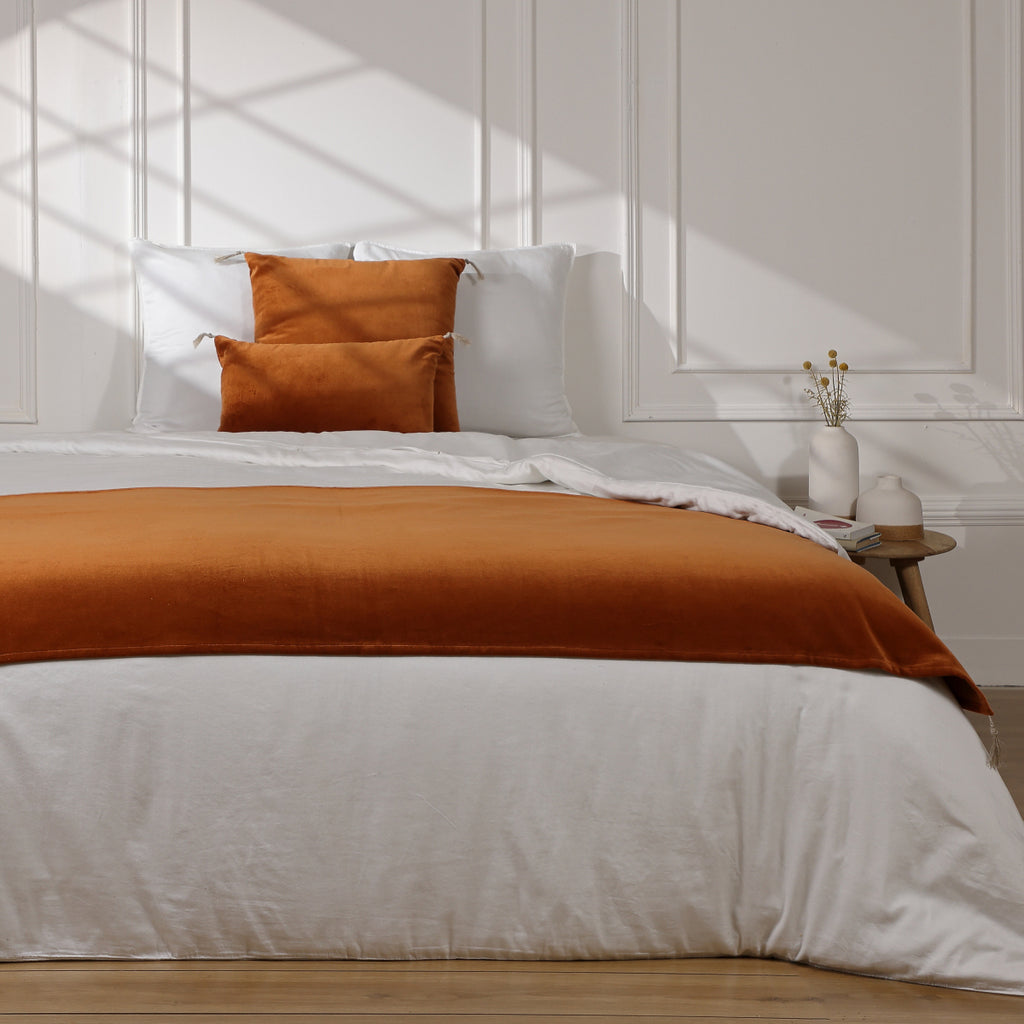 Chemin de lit velours de coton 90x200 DANUBE - terracotta