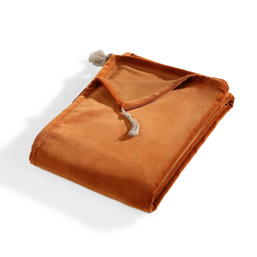 Chemin de lit velours de coton 90x200 DANUBE - terracotta