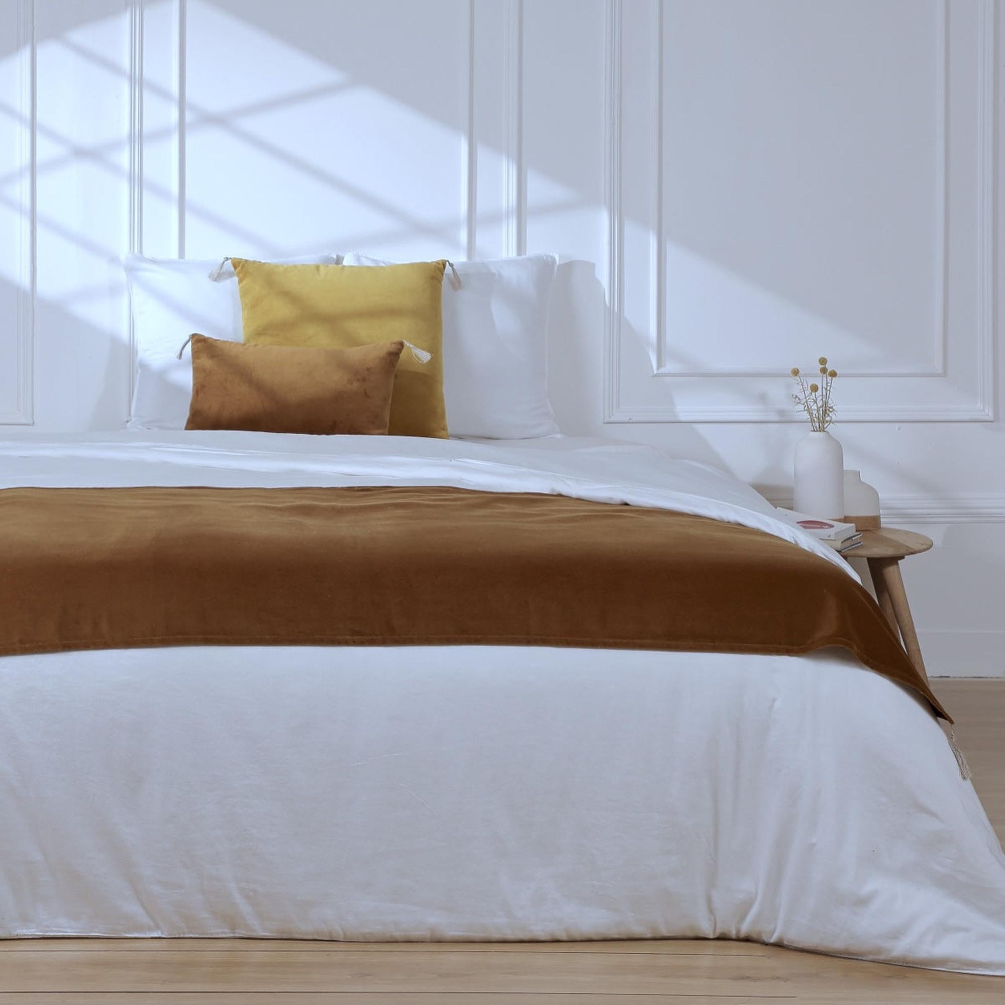 Chemin de lit velours de coton 90x200 DANUBE - camel