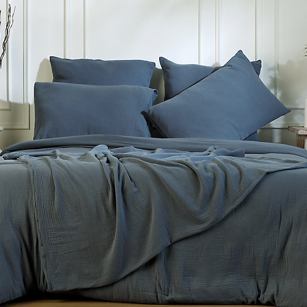 Drap plat gaze de coton 240x300 CARLA - bleu orage