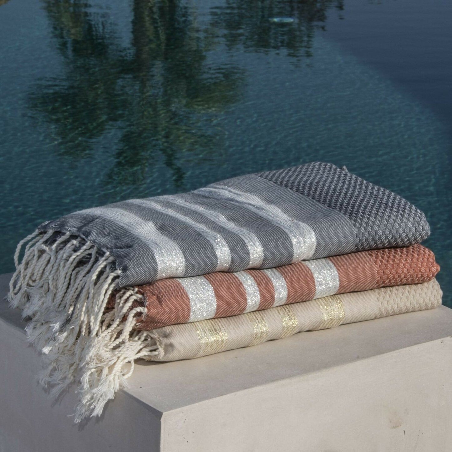 Fouta nid d'abeille lurex coton HAMPTONS 100x200