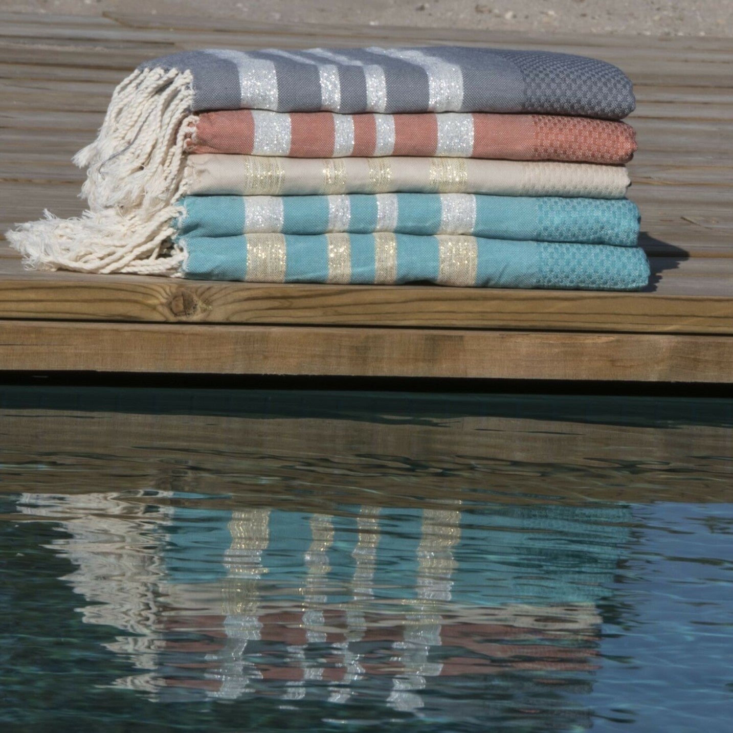 Fouta nid d'abeille lurex coton HAMPTONS 100x200