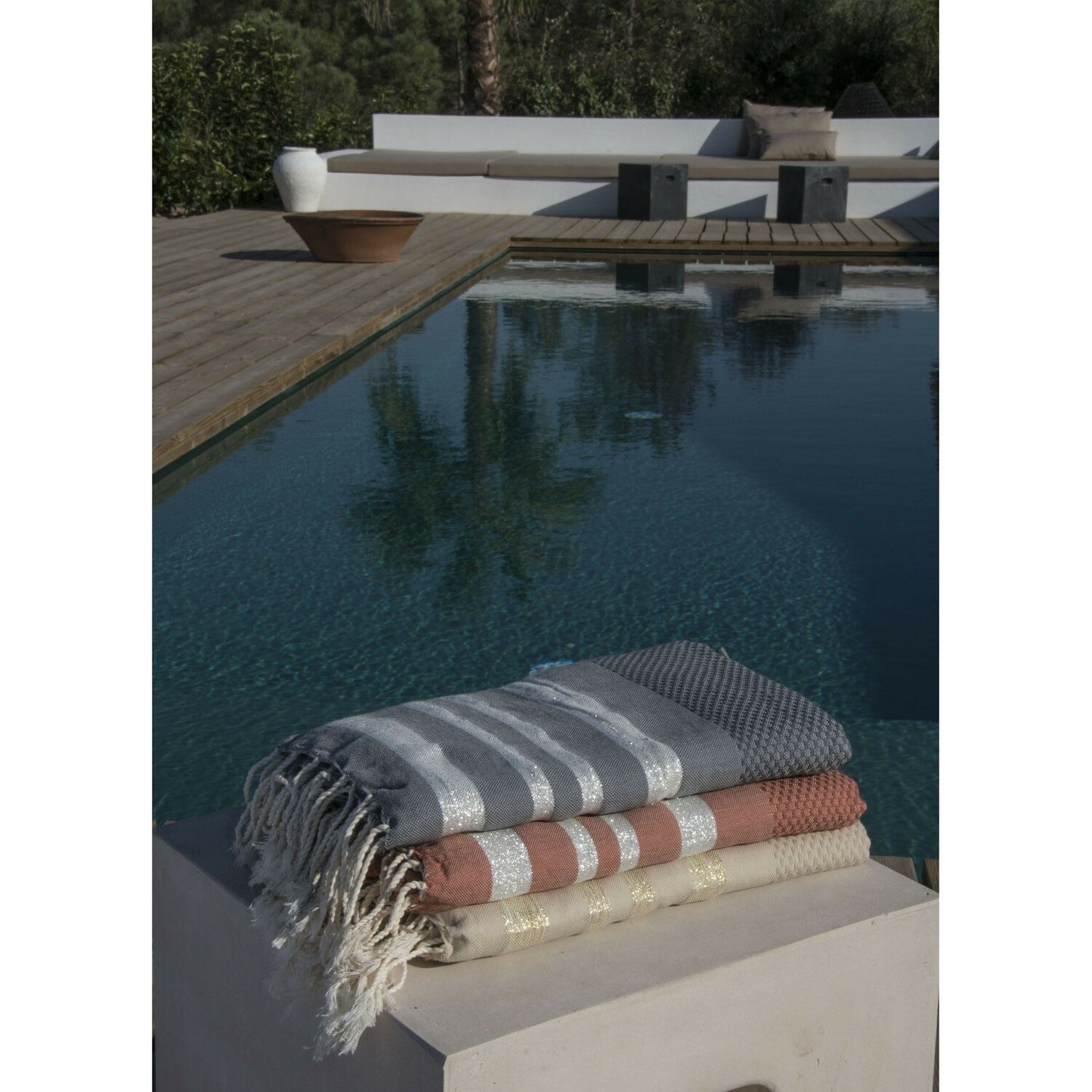 Fouta nid d'abeille lurex coton HAMPTONS 100x200