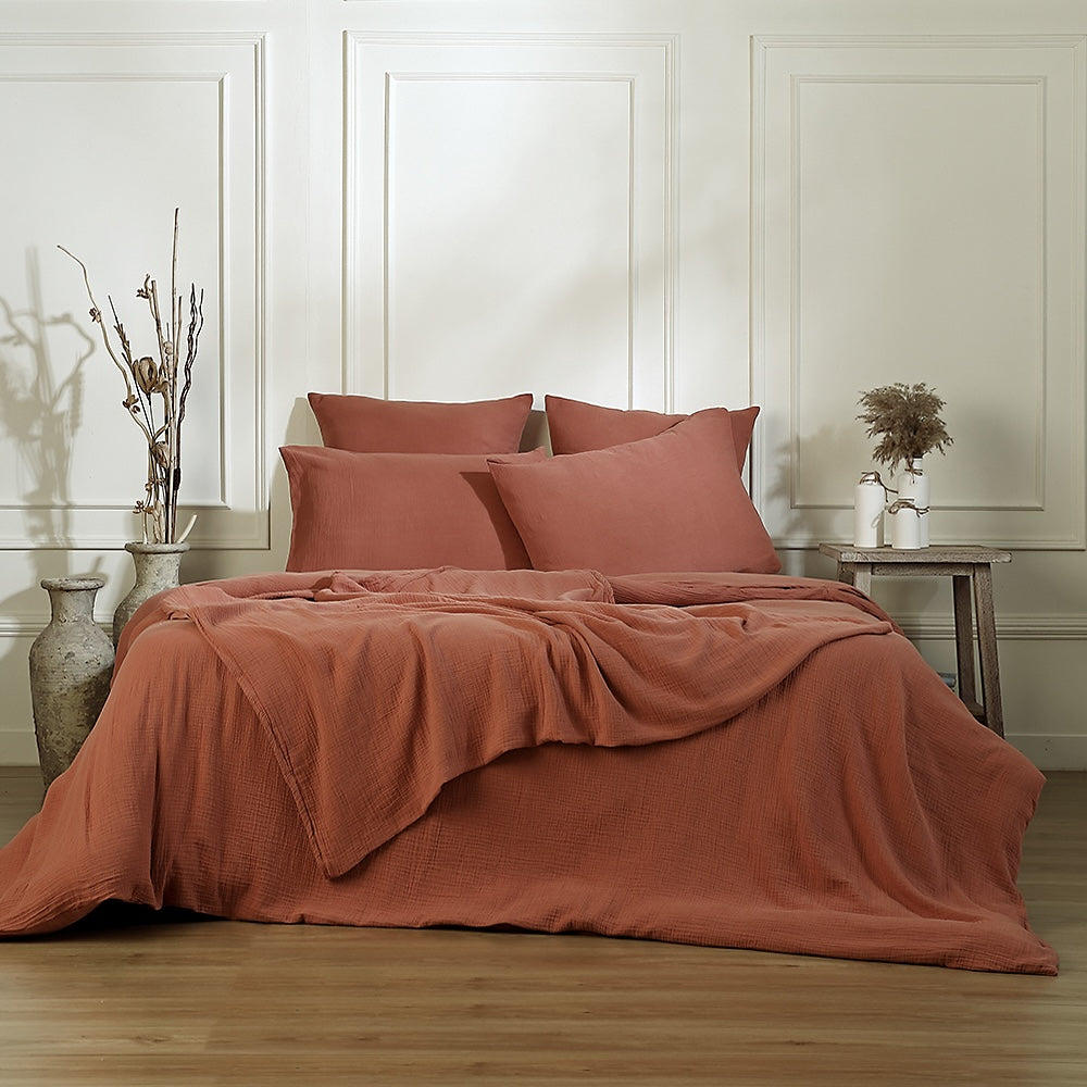 Drap plat gaze de coton 240x300 CARLA - rouge toscane