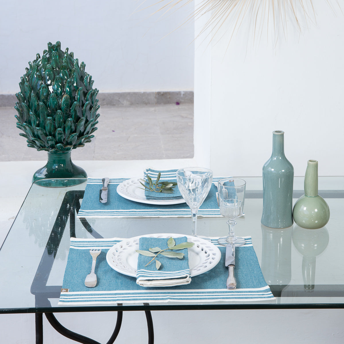 Set de table (x4) coton 35x50 MAHDIA - bleu pétrole