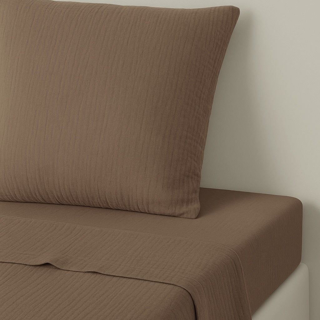 Drap plat gaze de coton 270x300 CARLA - noisette