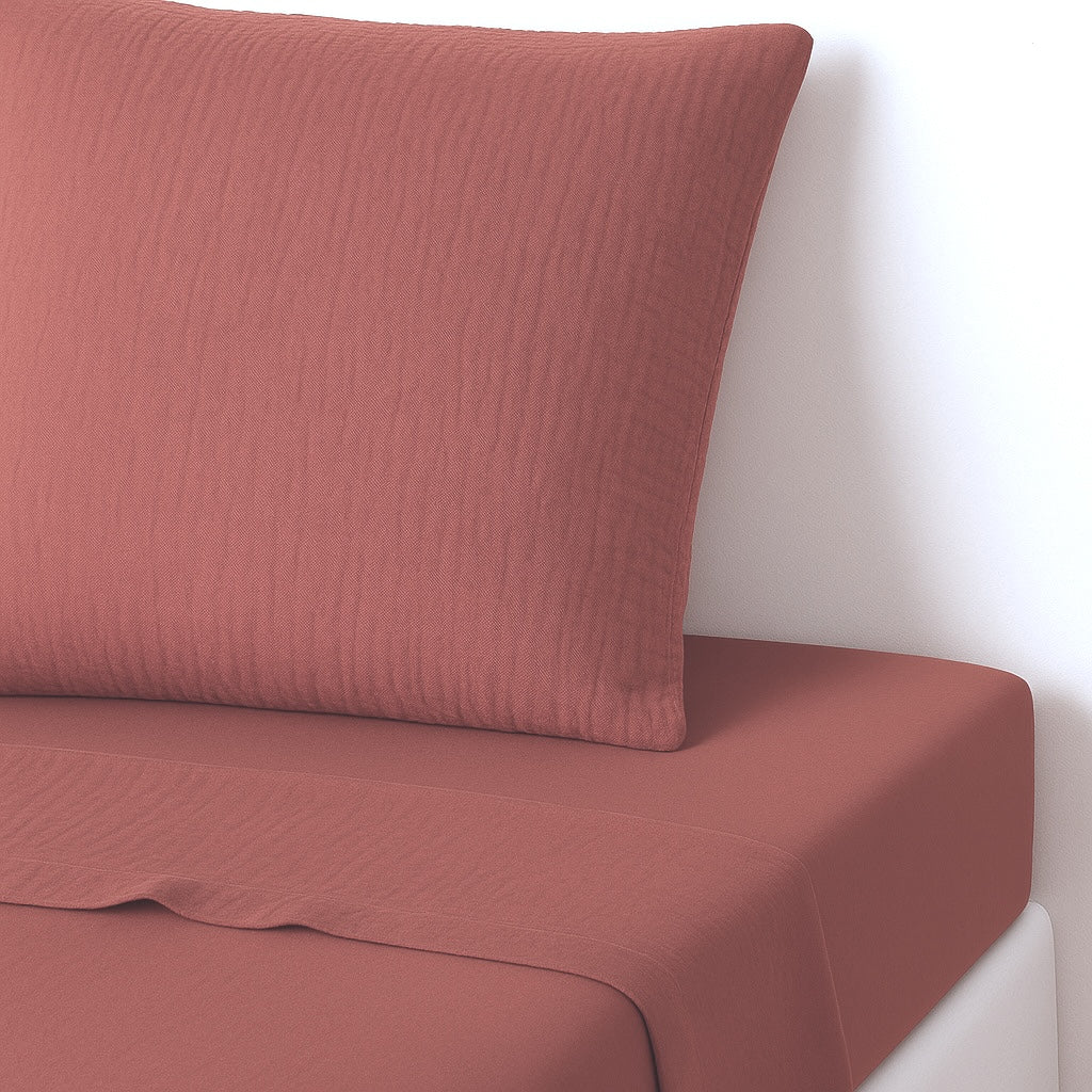 Drap plat gaze de coton 270x300 CARLA - rouge toscane