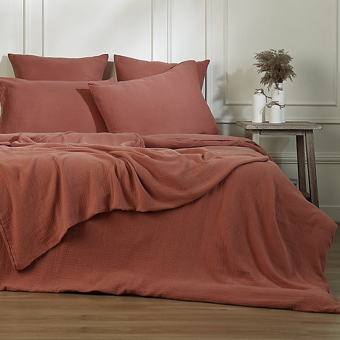 Drap plat gaze de coton 270x300 CARLA - rouge toscane