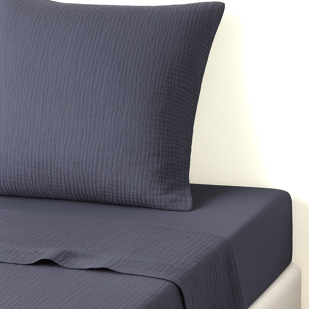 Drap plat gaze de coton 270x300 CARLA - bleu orage