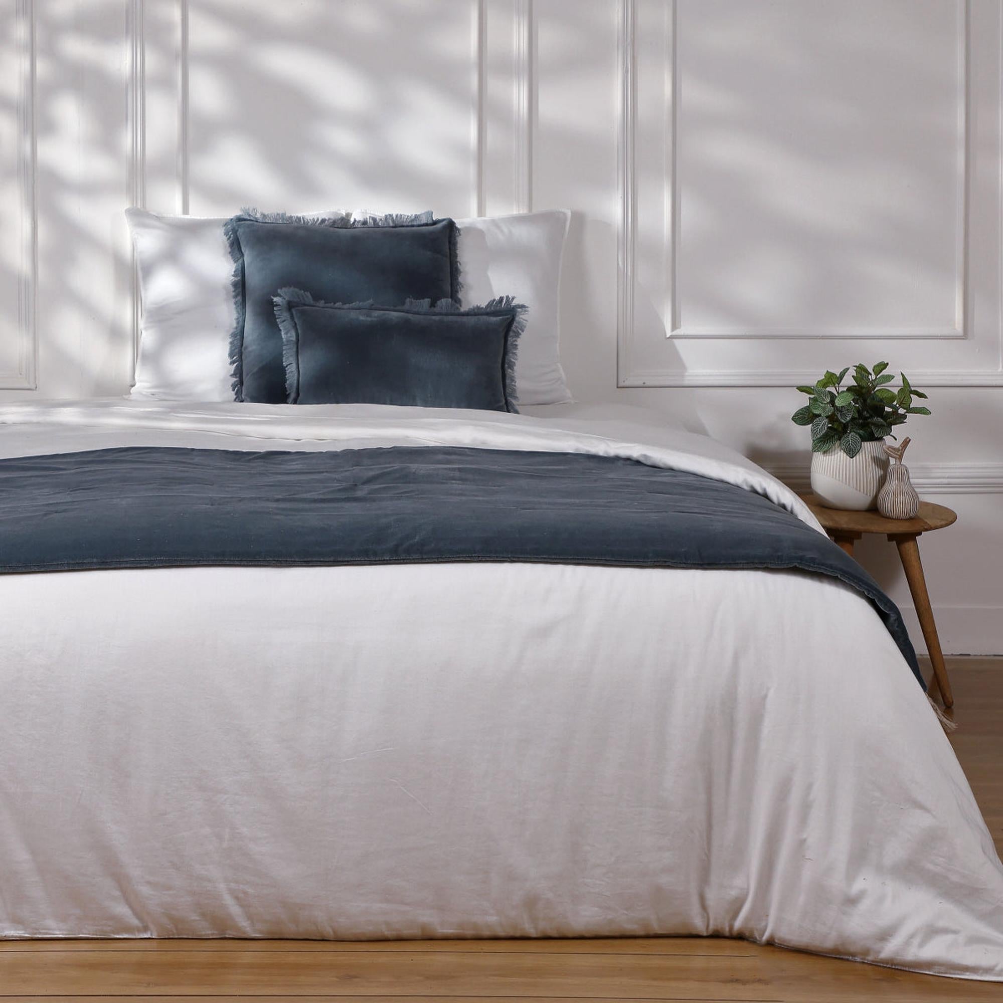Edredon velours de coton 90x200 DANUBE - bleu orage