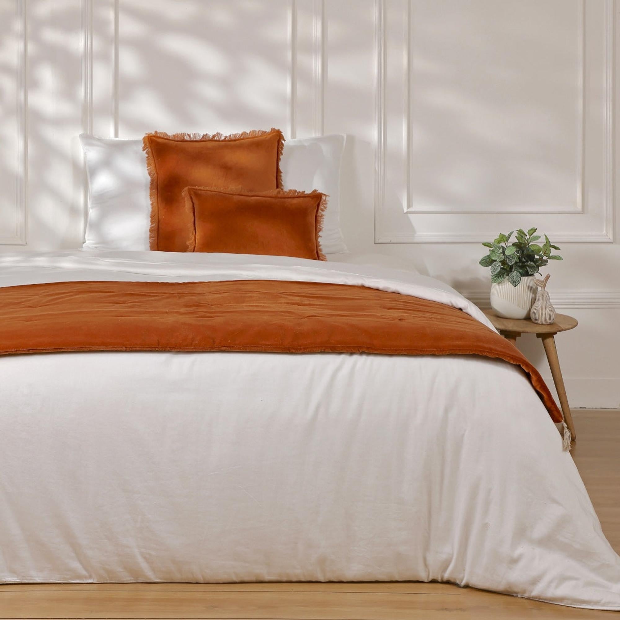 Edredon velours de coton 90x200 DANUBE - terracotta