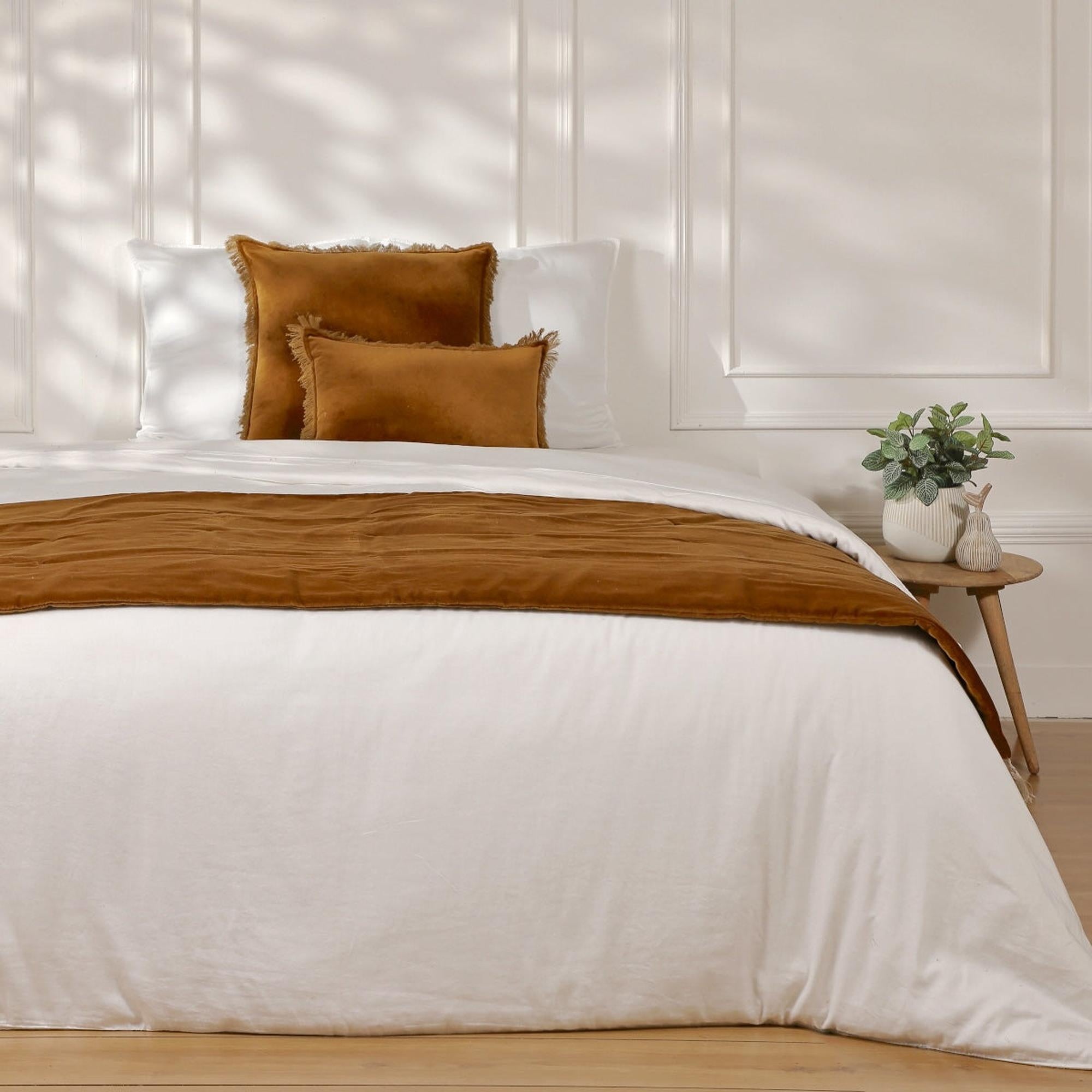 Edredon velours de coton 90x200 DANUBE - brun tabac