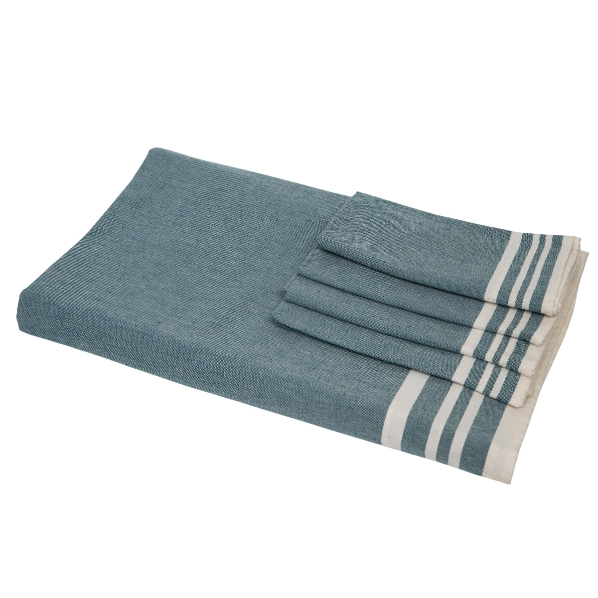 Nappe + 10 serviettes coton 180x400 MAHDIA - bleu pétrole