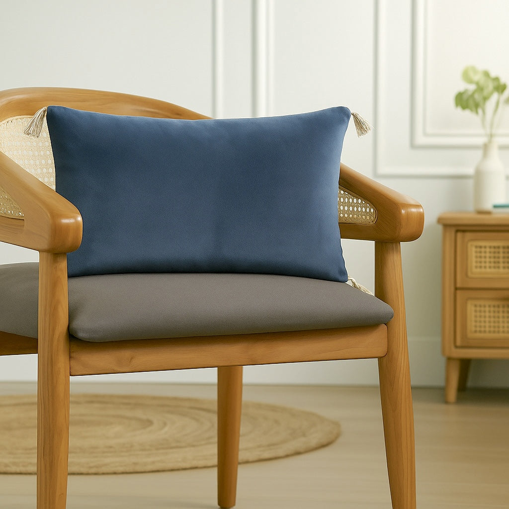 Housse de coussin velours de coton 60x40 DANUBE - bleu orage