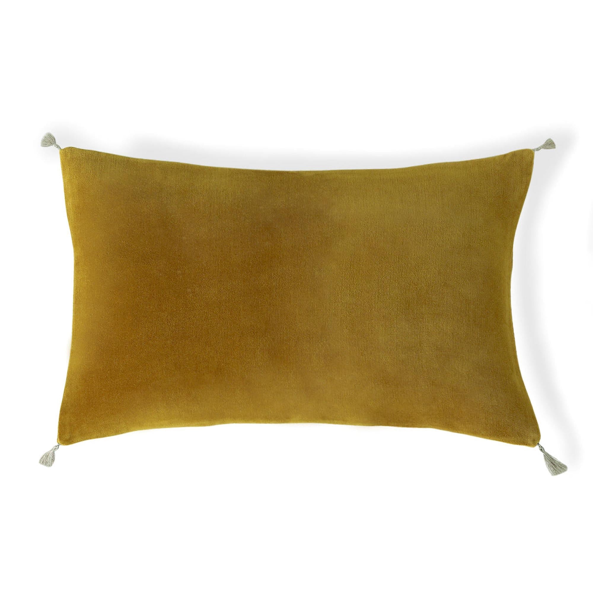 Housse de coussin velours de coton 60x40 DANUBE - jaune moutarde