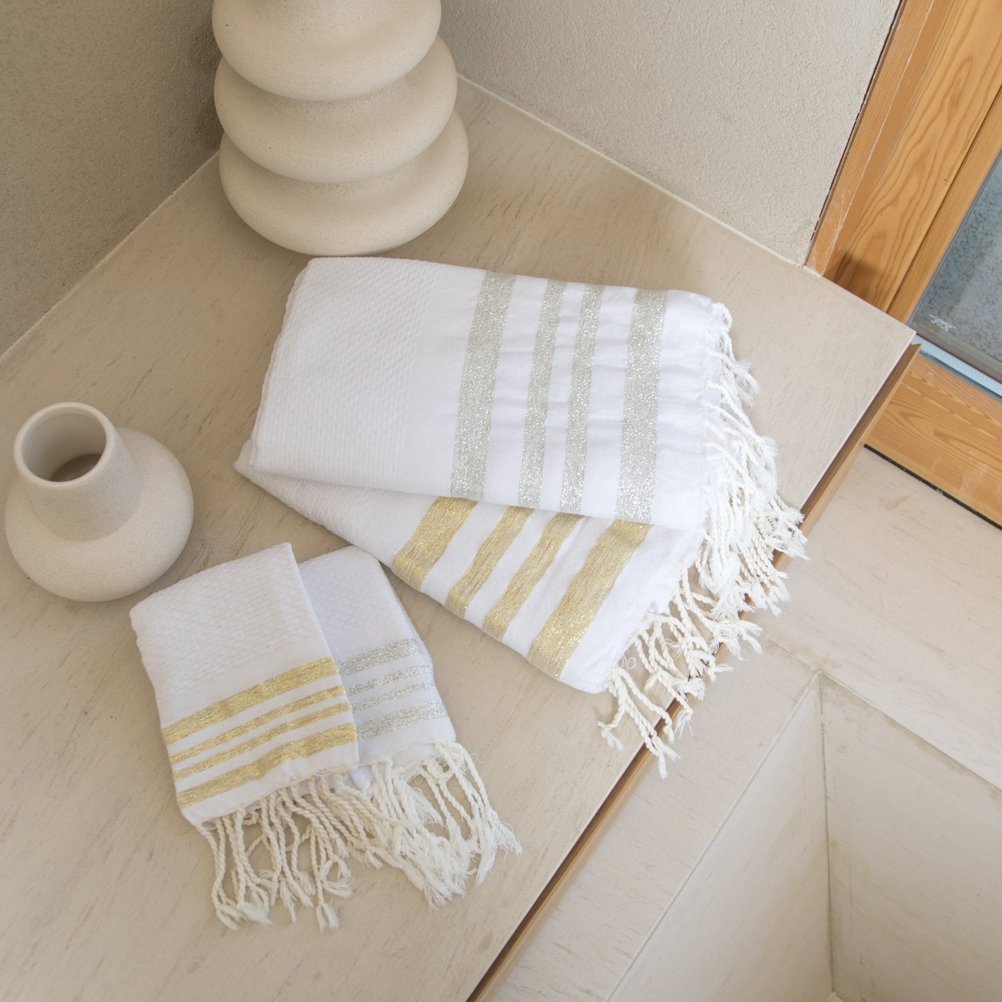 Foutas de bain coton (x3) HAMPTONS 100x200+40x60(x2)