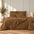 Parure + taies 65x65 gaze de coton noisette CARLA - 260x240+2(65x65)
