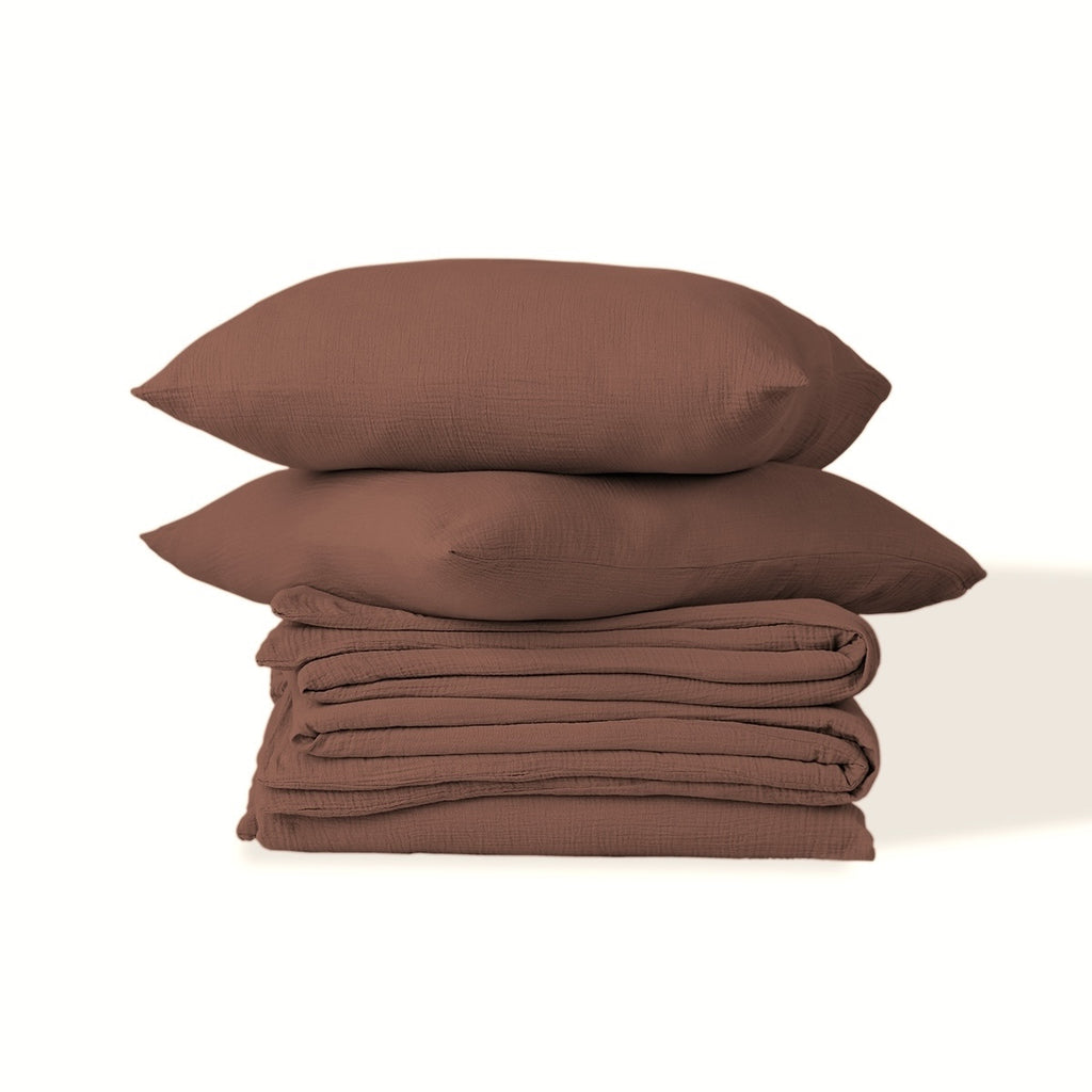 Parure + taies 65x65 gaze de coton noisette CARLA - 260x240+2(65x65) cm