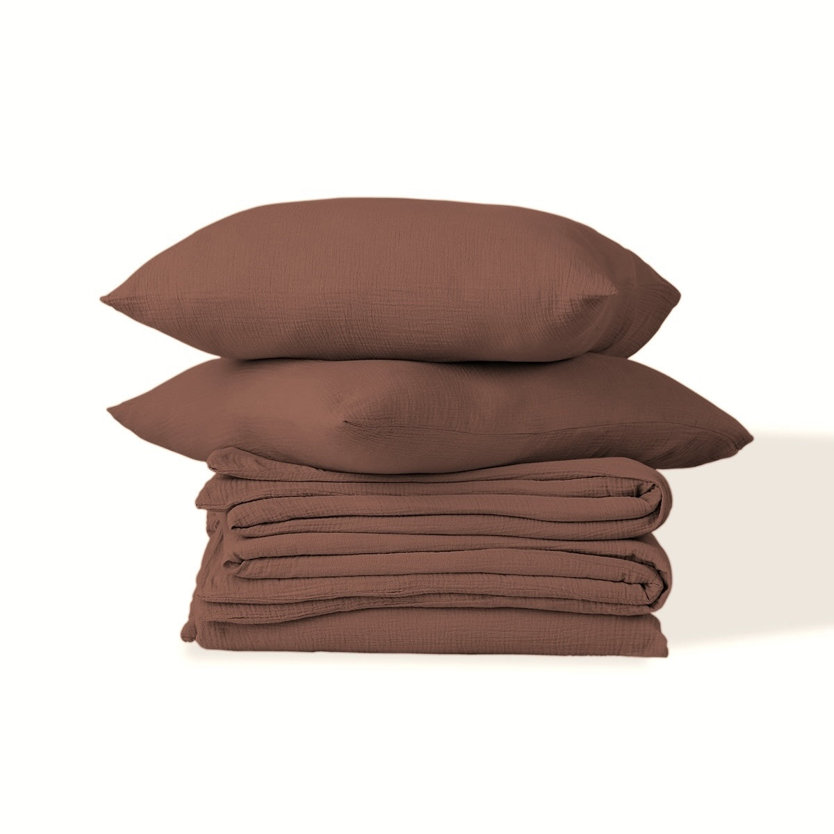 Parure + taies 65x65 gaze de coton noisette CARLA