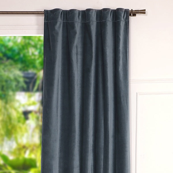 Rideau à passant velours de coton 135x260 VELVET - bleu orage