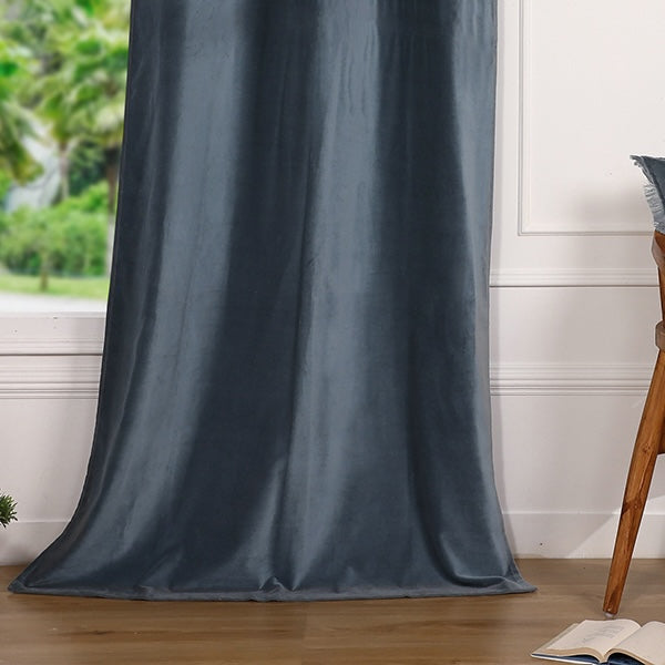 Rideau à passant velours de coton 135x260 VELVET - bleu orage