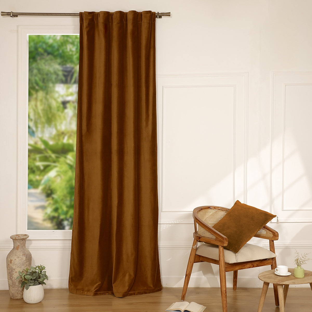 Rideau à passant velours de coton 135x260 VELVET - brun tabac