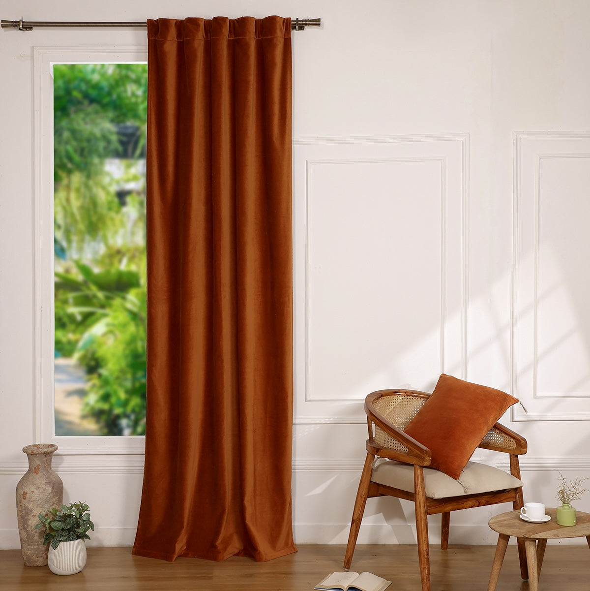 Rideau à passant velours de coton 135x260 VELVET - terracotta