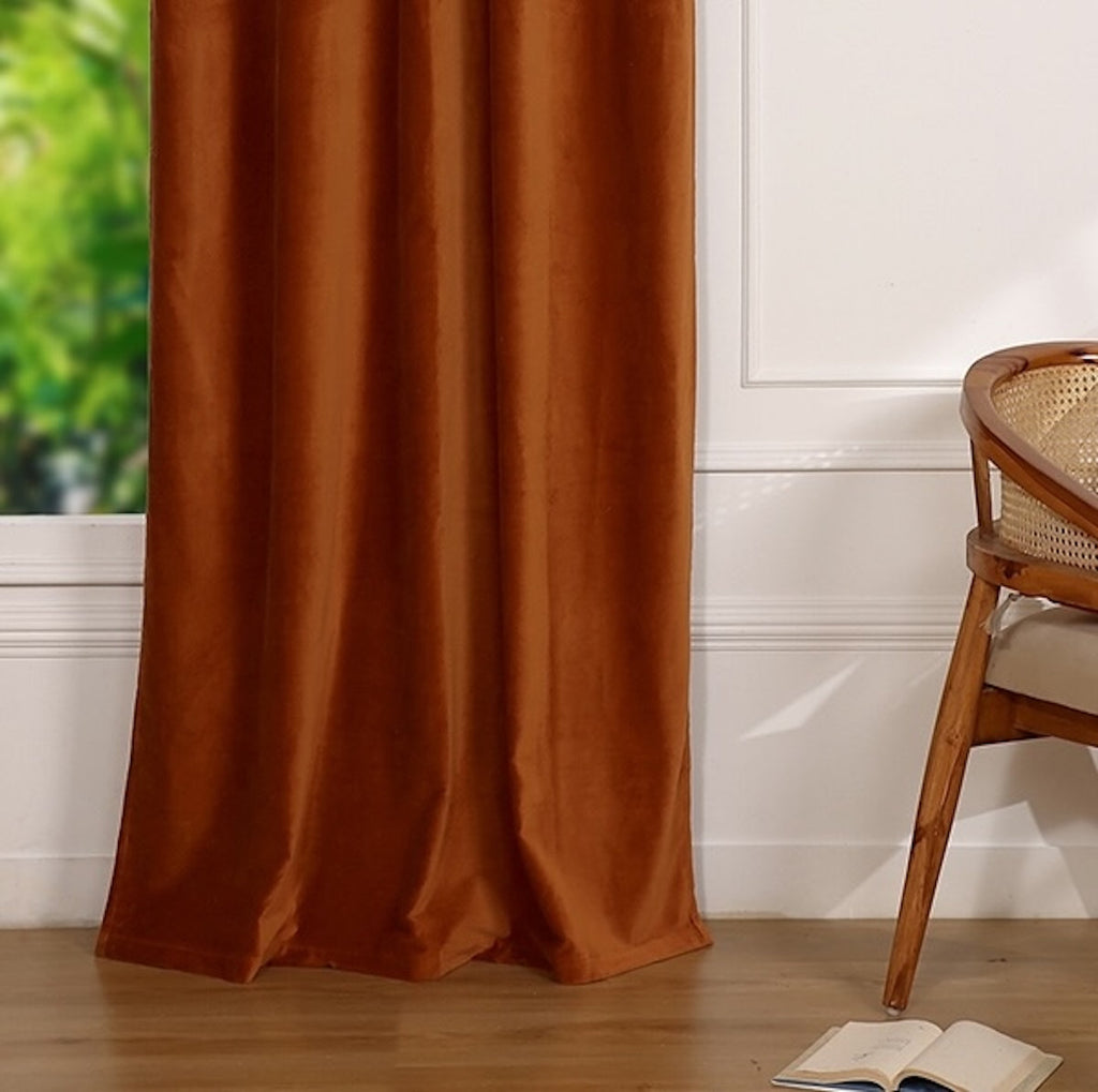 Rideau à passant velours de coton 135x260 VELVET - terracotta