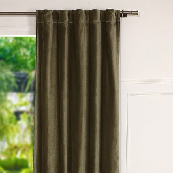 Rideau à passant velours de coton 135x260 VELVET - vert kaki